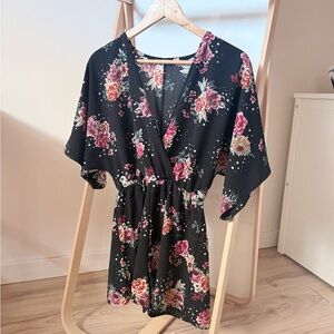 Floral Black Kimono Dress